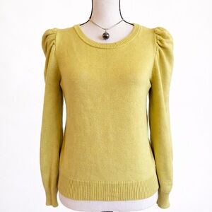 Pink Rose Puff Sleeve Chartreuse Knit Sweater – Size Medium